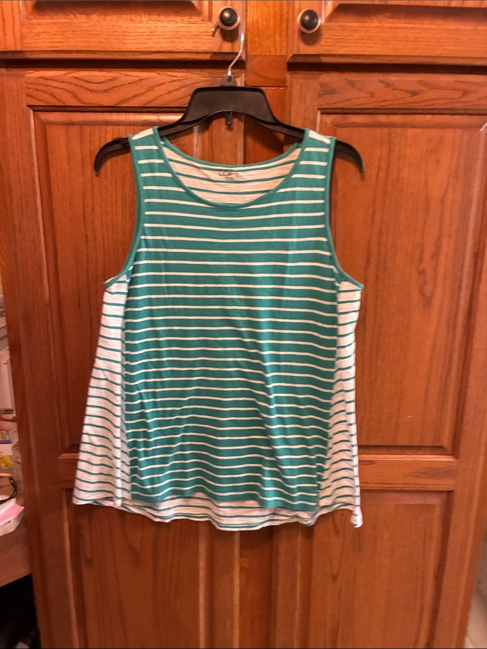 Women’s Loft Striped Scoop Neck Sleeveless Top in Teal and White size M